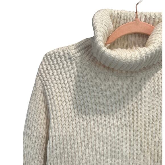 Vintage 90s Cream Ribbed Chunky Knit Oversized Classic Coastal Beatnik Sweater S - Picture 4 of 9